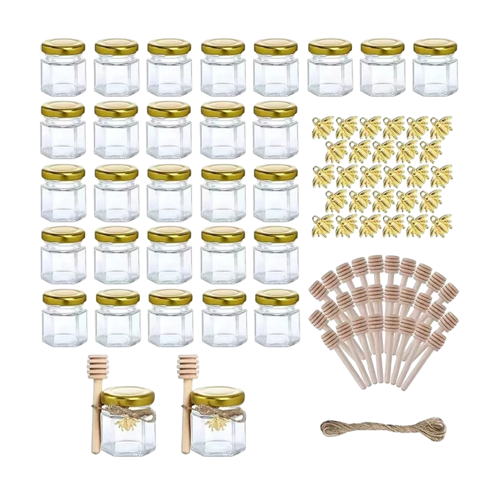 Frasco De Vidrio Mini Miel Hexagonal 45 Ml Con Tapa (20 Pcs) Transparente