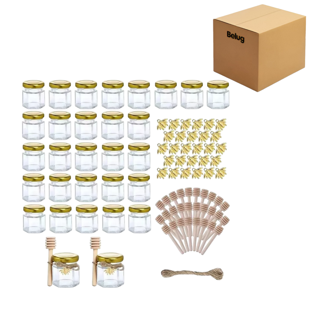 Foto 2 pulgar | Frasco De Vidrio Mini Miel Hexagonal 45 Ml Con Tapa (20 Pcs) Belug Transparente