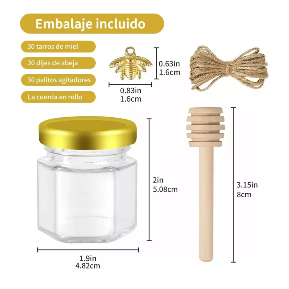 Foto 4 pulgar | Frasco De Vidrio Mini Miel Hexagonal 45 Ml Con Tapa (20 Pcs) Belug Transparente