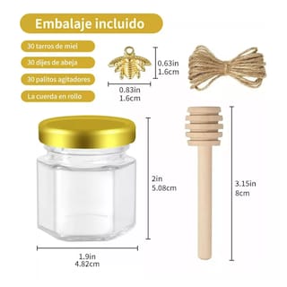 Foto 3 | Frasco De Vidrio Mini Miel Hexagonal 45 Ml Con Tapa (20 Pcs) Belug Transparente