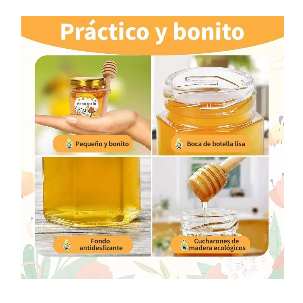 Foto 5 pulgar | Frasco De Vidrio Mini Miel Hexagonal 45 Ml Con Tapa (20 Pcs) Belug Transparente