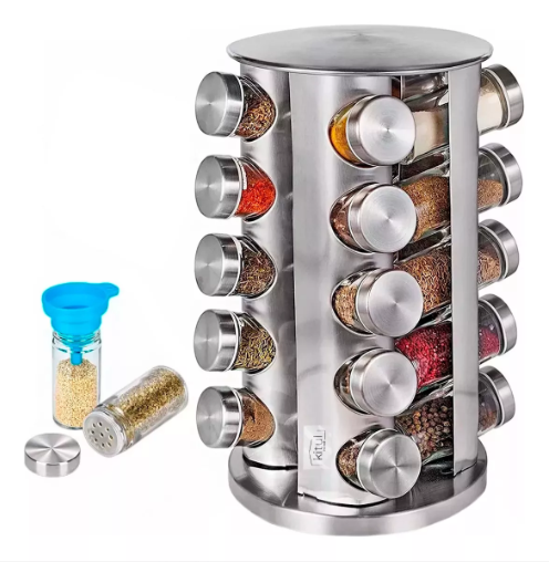 Especiero Organizador Giratorio Xtellar Con 20 Frascos Color Plateado