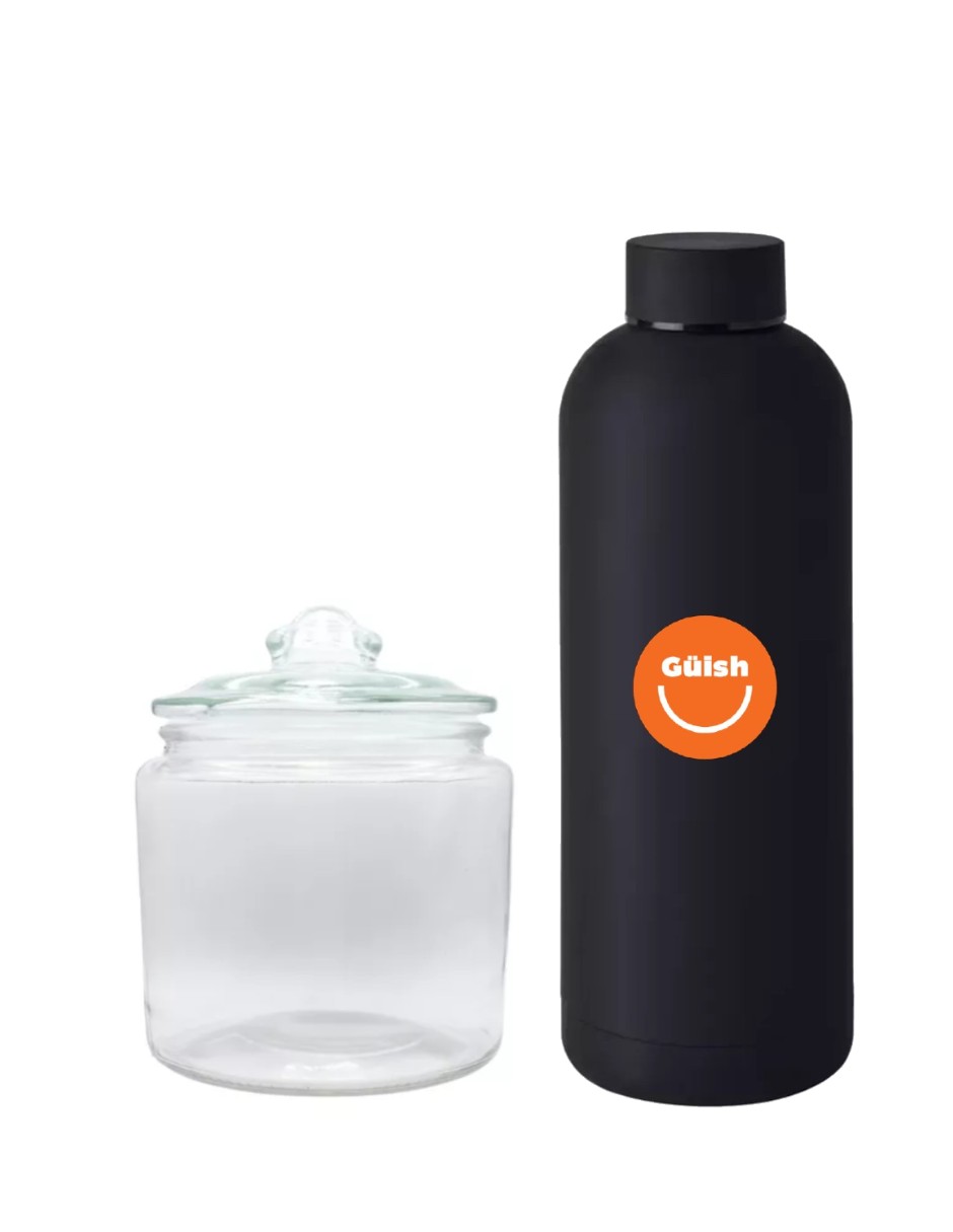 Foto 2 pulgar | Tarro Galletero De Vidrio + Termo De Agua De Regalo Güish