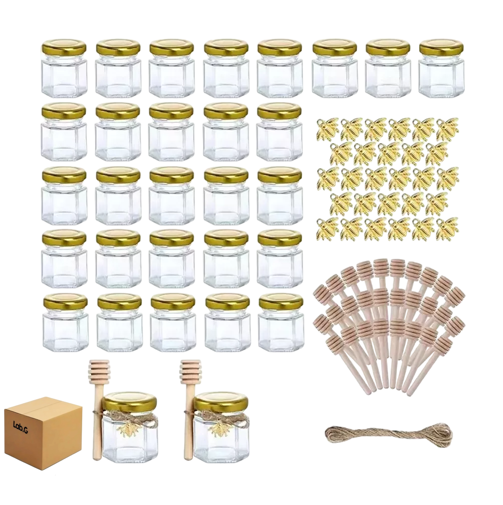 Foto 2 pulgar | Frasco De Vidrio Mini Miel Hexagonal Lab.g 45 Ml Con Tapa (20 Pcs) Transparente