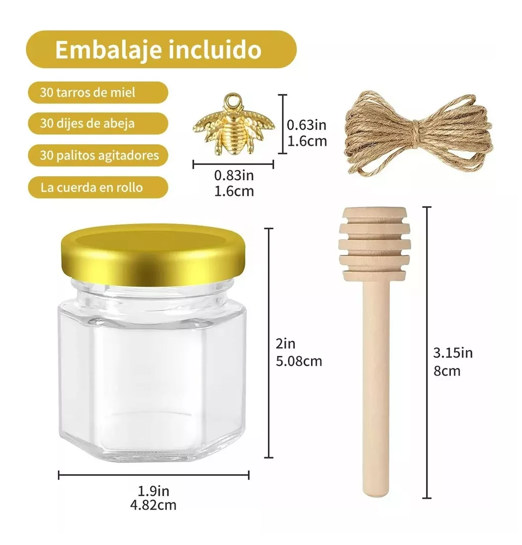Foto 3 | Frasco De Vidrio Mini Miel Hexagonal Lab.g 45 Ml Con Tapa (20 Pcs) Transparente