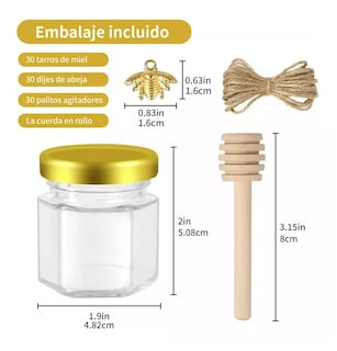 Foto 3 | Frasco De Vidrio Mini Miel Hexagonal Lab.g 45 Ml Con Tapa (20 Pcs) Transparente