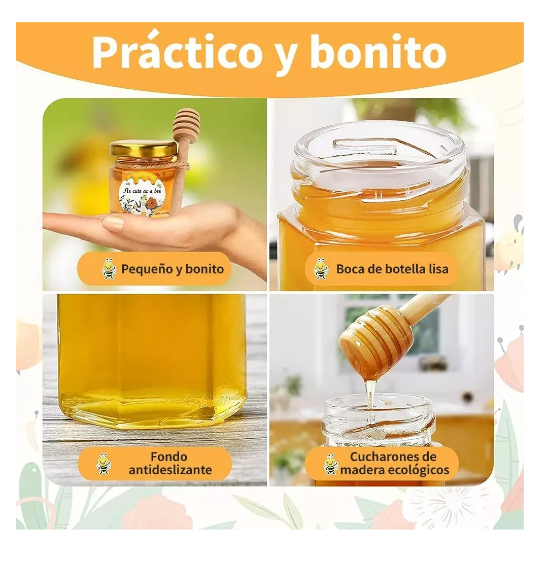 Foto 5 pulgar | Frasco De Vidrio Mini Miel Hexagonal Lab.g 45 Ml Con Tapa (20 Pcs) Transparente
