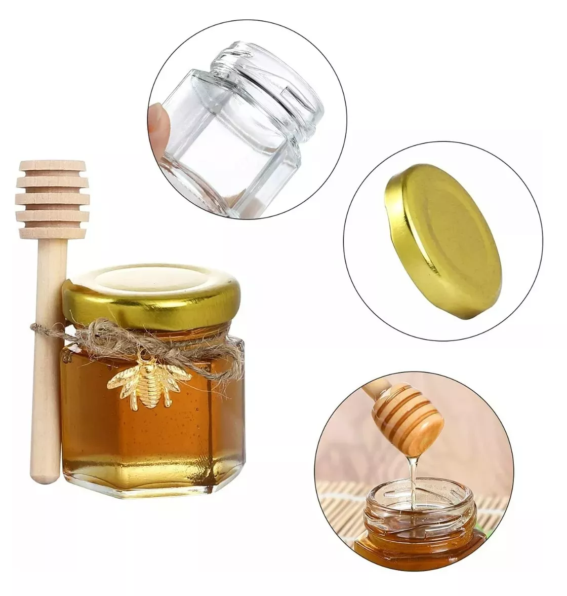 Foto 6 pulgar | Frasco De Vidrio Mini Miel Hexagonal Lab.g 45 Ml Con Tapa (20 Pcs) Transparente