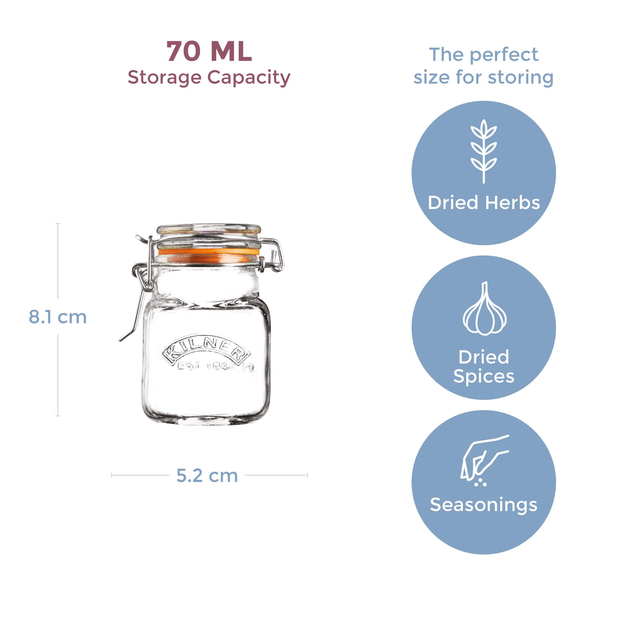 Foto 3 | Tarro De Cristal Para Especias Kilner Square Con Tapa Abatible, 70 Ml - Venta Internacional.