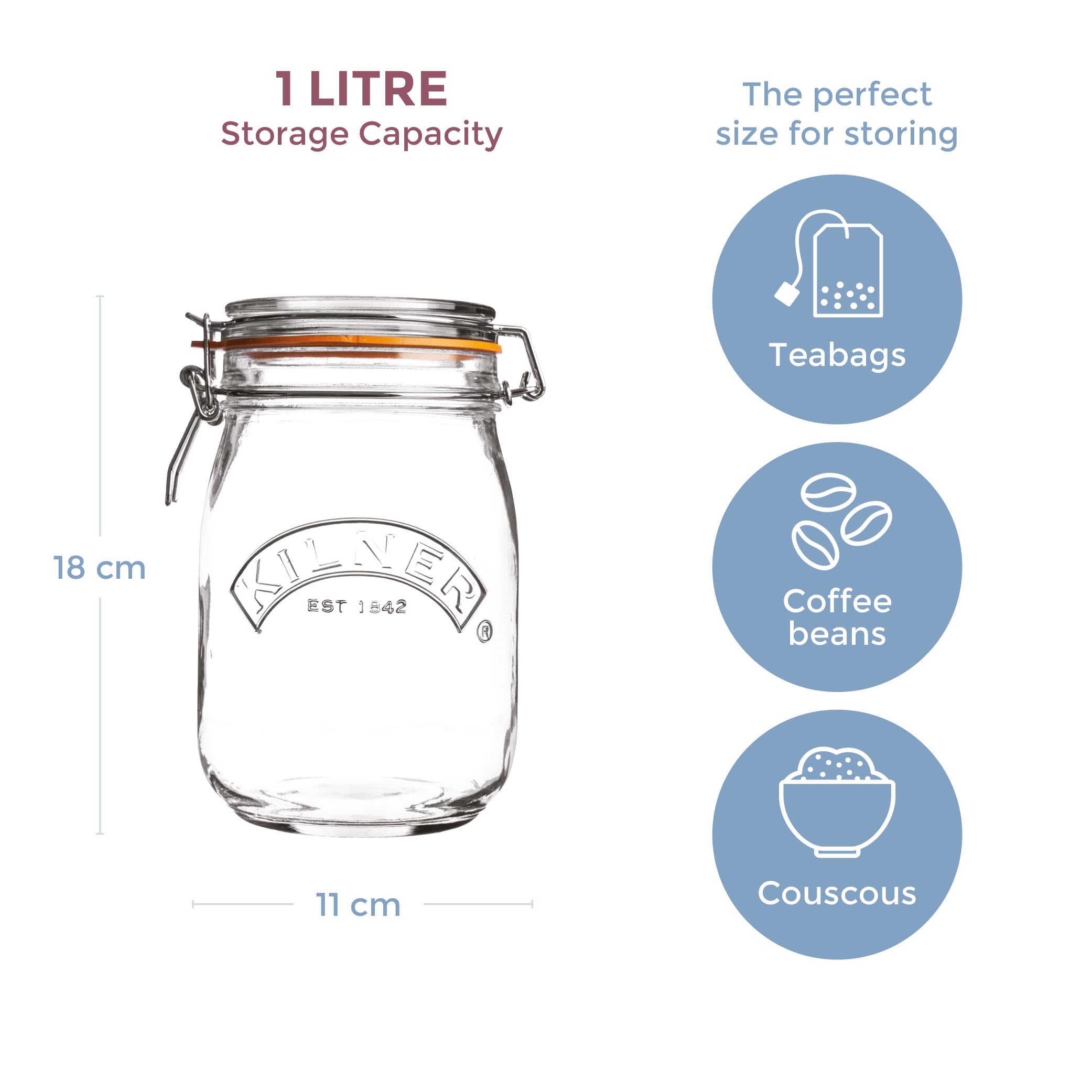 Foto 3 pulgar | Tarro De Cristal Kilner, Redondo, Con Tapa Abatible, 1 L - Venta Internacional.
