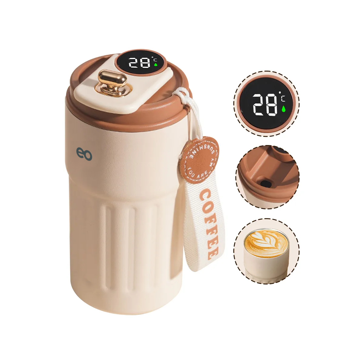 Foto 3 pulgar | Botella Inteligente Térmica Para Café Y Agua 450ml Eo Safe Imports Esi-19433 Blanco