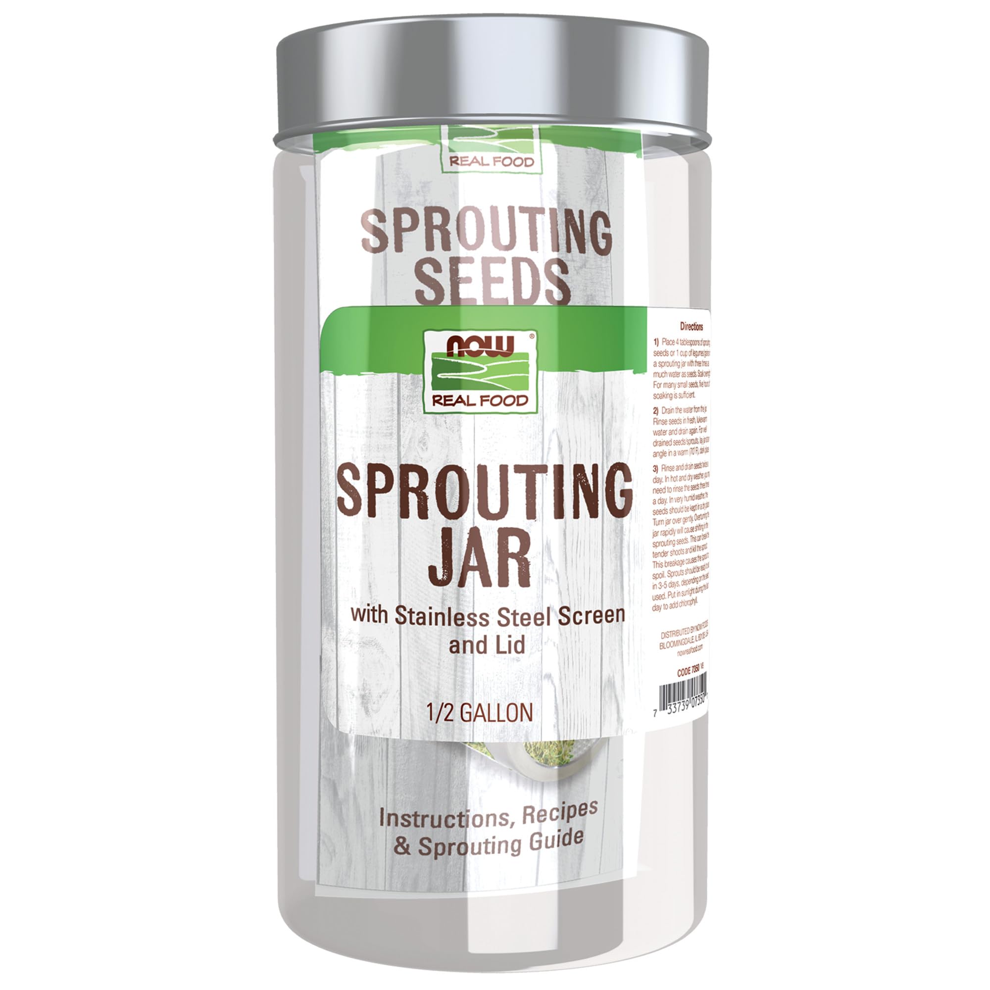 Foto 2 pulgar | Jarra Sprouting Jar Now Foods Con Rejilla De Acero Inoxidable, 1 Litro - Venta Internacional.