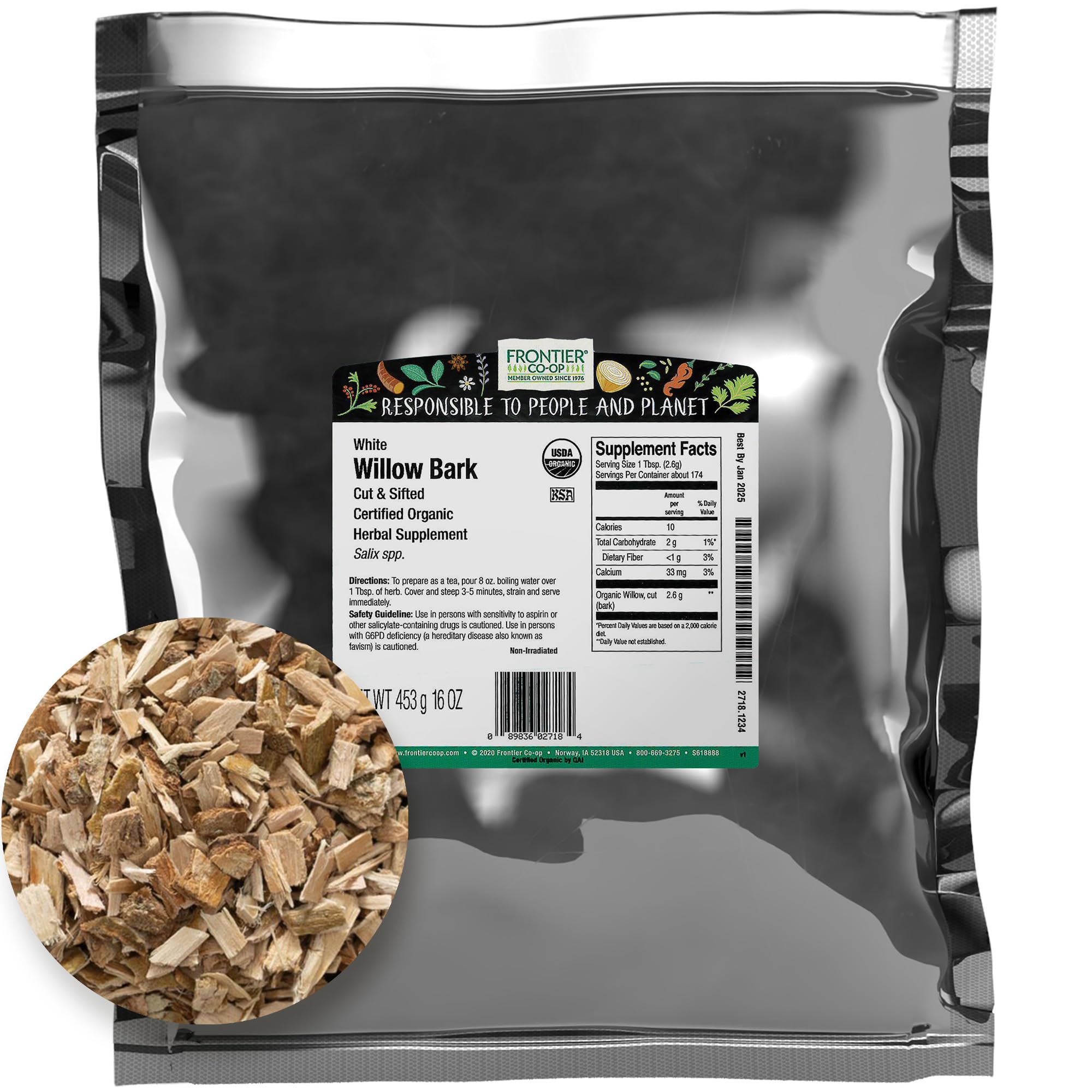 Foto 2 pulgar | Willow Bark Frontier Co-op Organic 454 G - Venta Internacional.