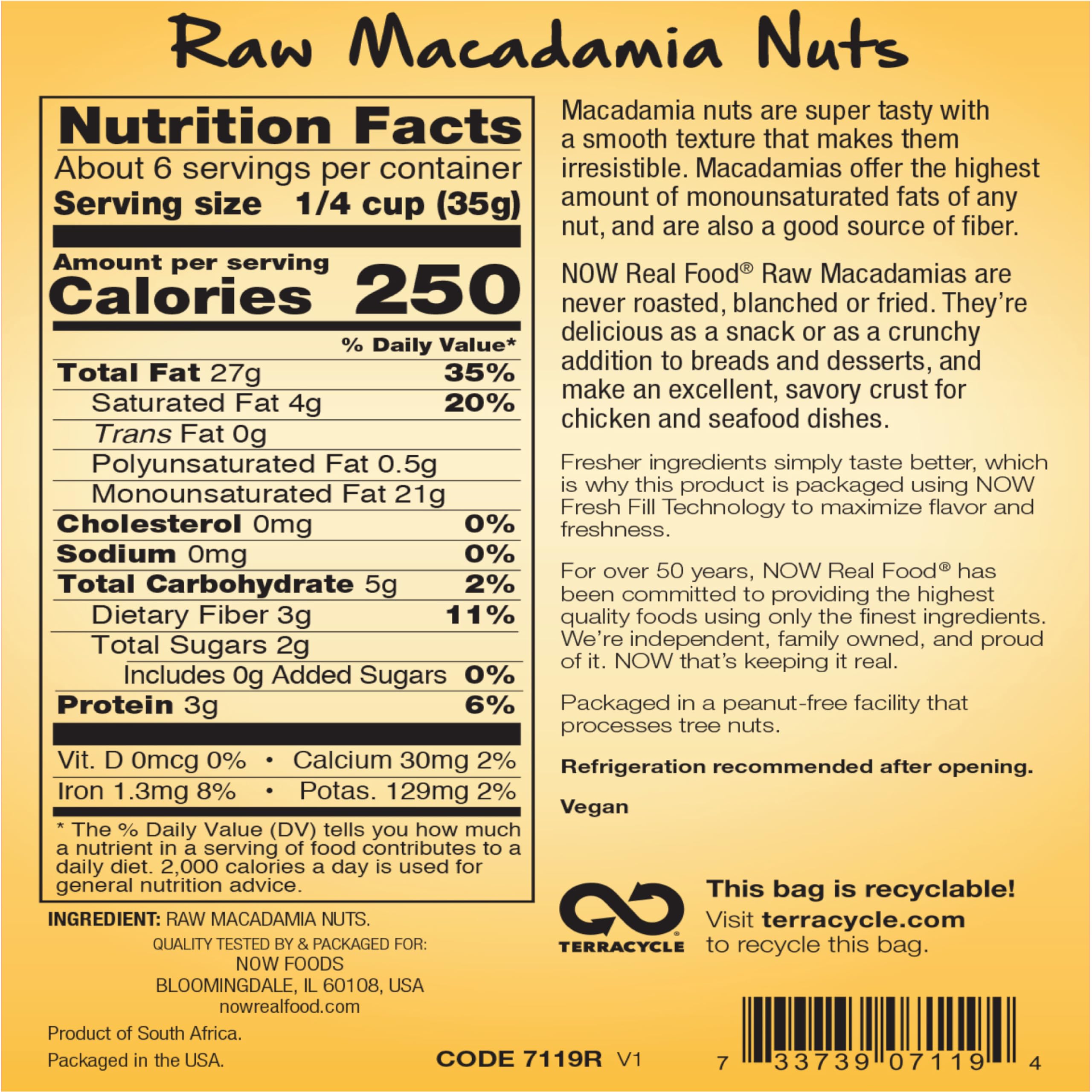 Foto 3 pulgar | Nueces De Macadamia Now Foods Crudas Sin Sal 227 G - Venta Internacional.