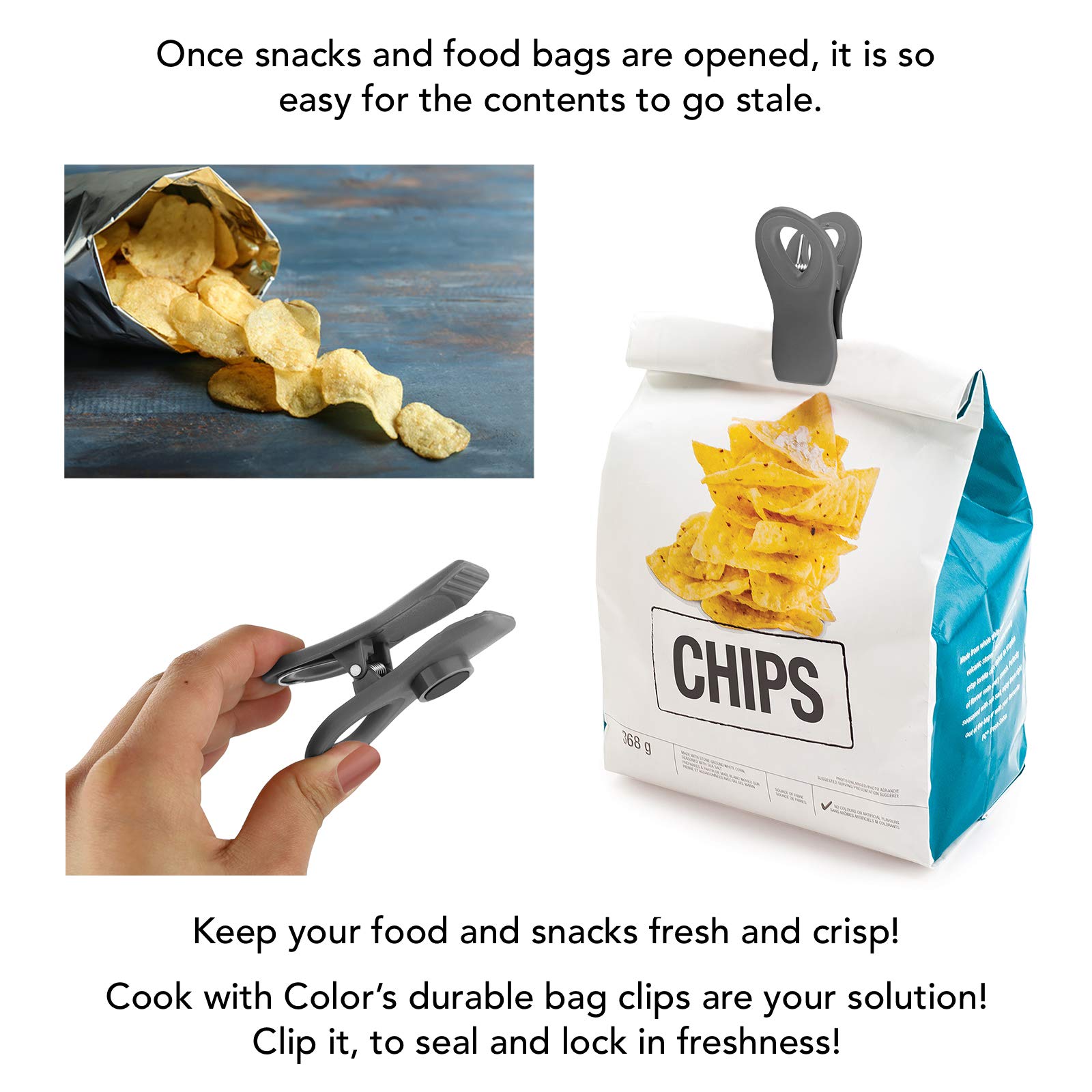 Foto 4 pulgar | Pinzas Para Bolsas Cook With Color, 20 Unidades, Con Imán Para Almacenamiento De Alimentos, Color Gris - Venta Int