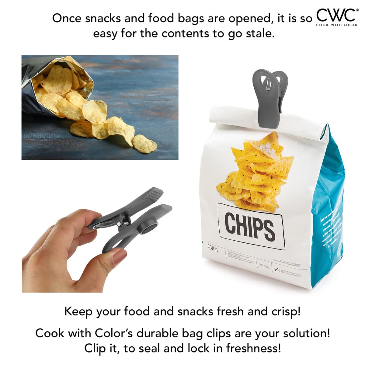 Foto 4 pulgar | Pinzas Para Bolsas Cook With Color, 10 Unidades Con Imán Para Almacenamiento De Alimentos, Color Gris - Venta Inter