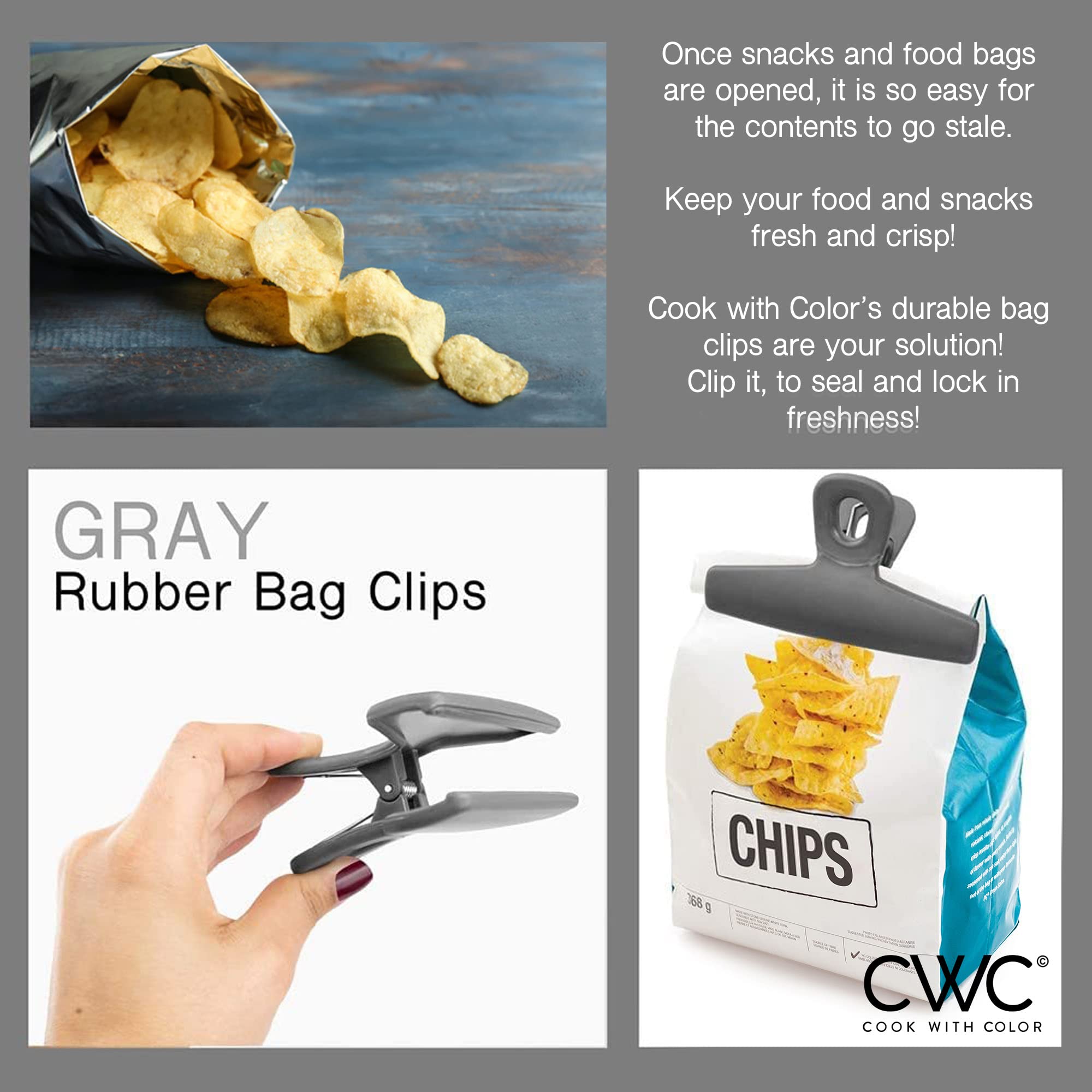 Foto 6 pulgar | Juego De 4 Clips Para Bolsas De Patatas Fritas Cook With Color, Color Gris, 12 Cm De Ancho - Venta Internacional.