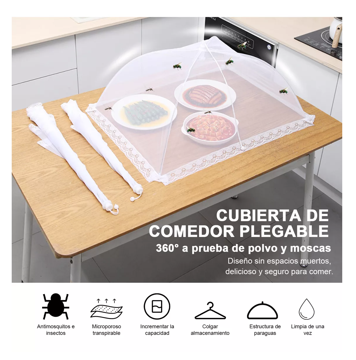 Foto 5 pulgar | Malla Cubre Alimento Plegable Food Protection Cover 6 Pcs Blanco