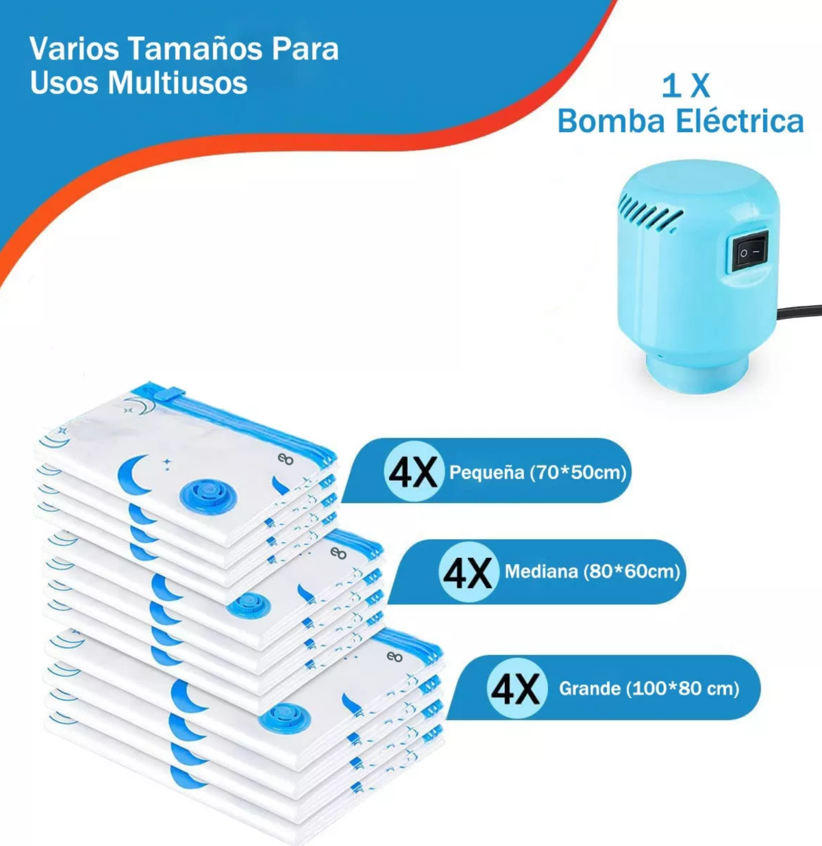 Foto 2 | Bolsas De Vacío Para Ropa Con Bomba Eléctrica, 12 Pzs Eo Safe Imports Esi-15318 Multicolor