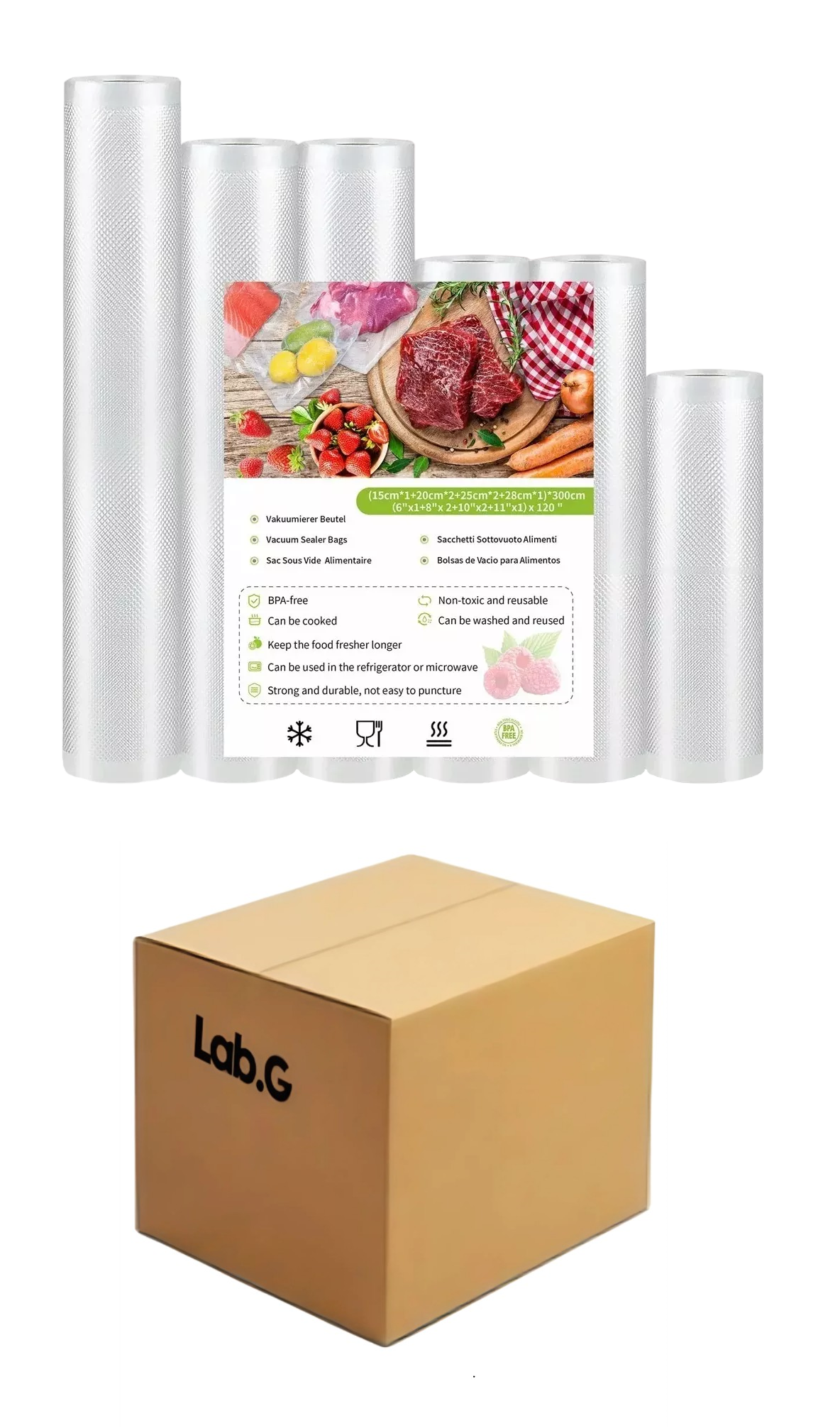 Kit 6 Rollos Bolsas Alimentos Sellado Al Vacío 4 Tipos, Transparente