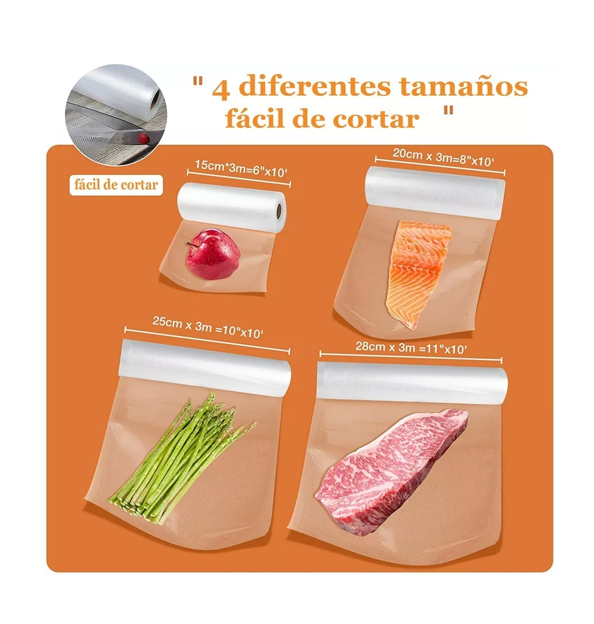 Foto 4 pulgar | Kit 6 Rollos Bolsas Alimentos Sellado Al Vacío 4 Tipos, Transparente
