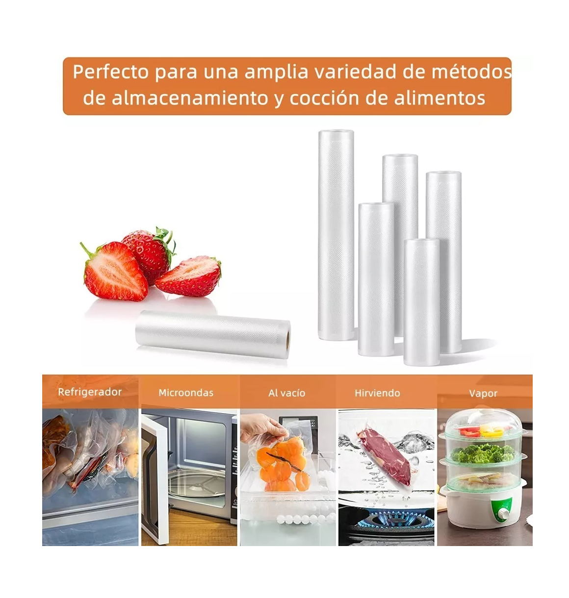 Foto 6 pulgar | Kit 6 Rollos Bolsas Alimentos Sellado Al Vacío 4 Tipos, Transparente