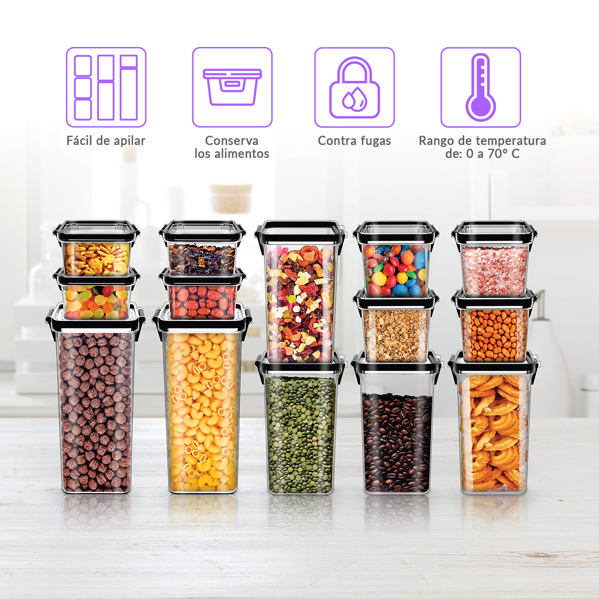 Foto 5 pulgar | Set 14 Contenedores Herméticos Para Almacenamiento De Alimentos Cocina Tv Ofertas Transparente Tapa Con Broches De