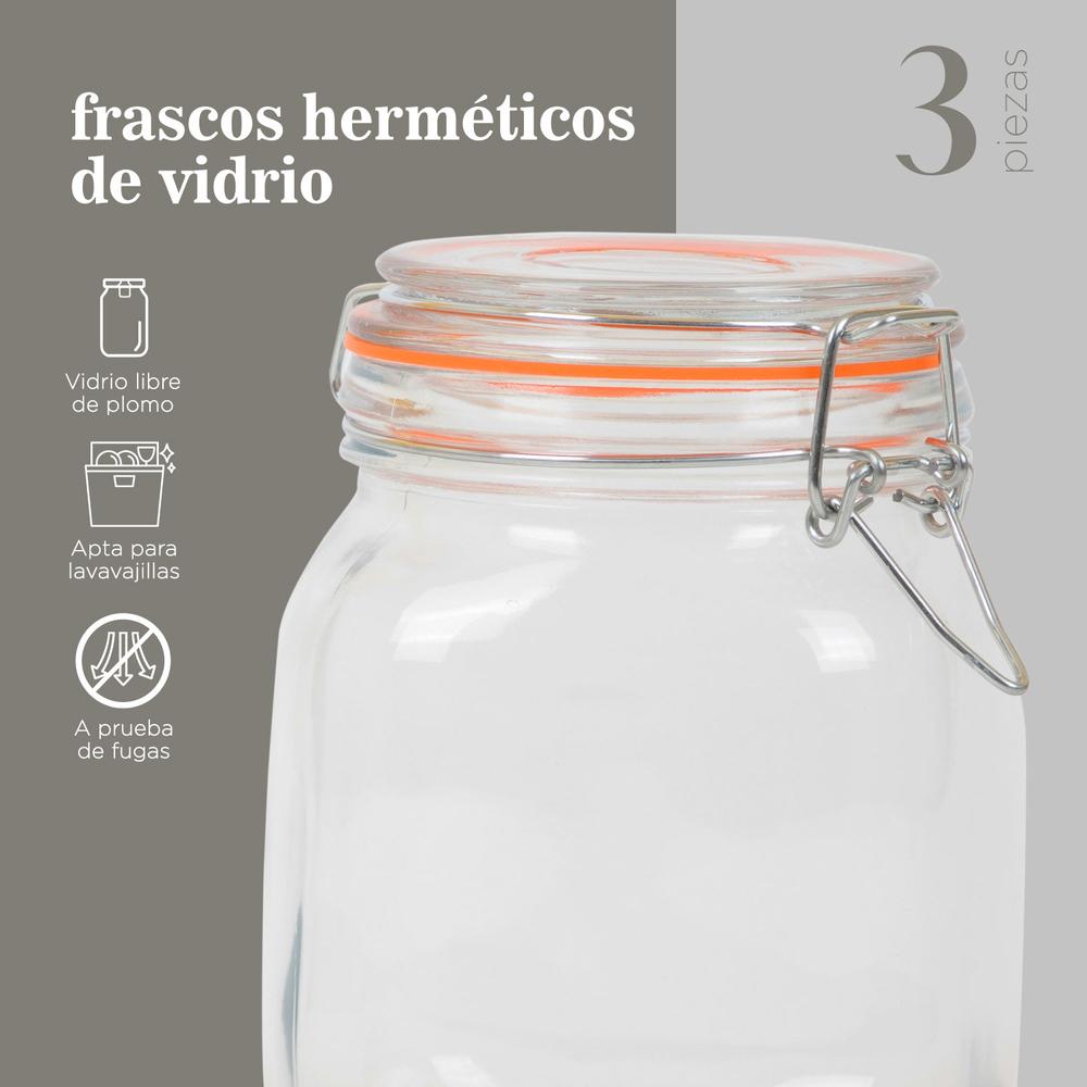 Foto 3 | 3 Frascos Herméticos de Vidrio ColorHome 1 L