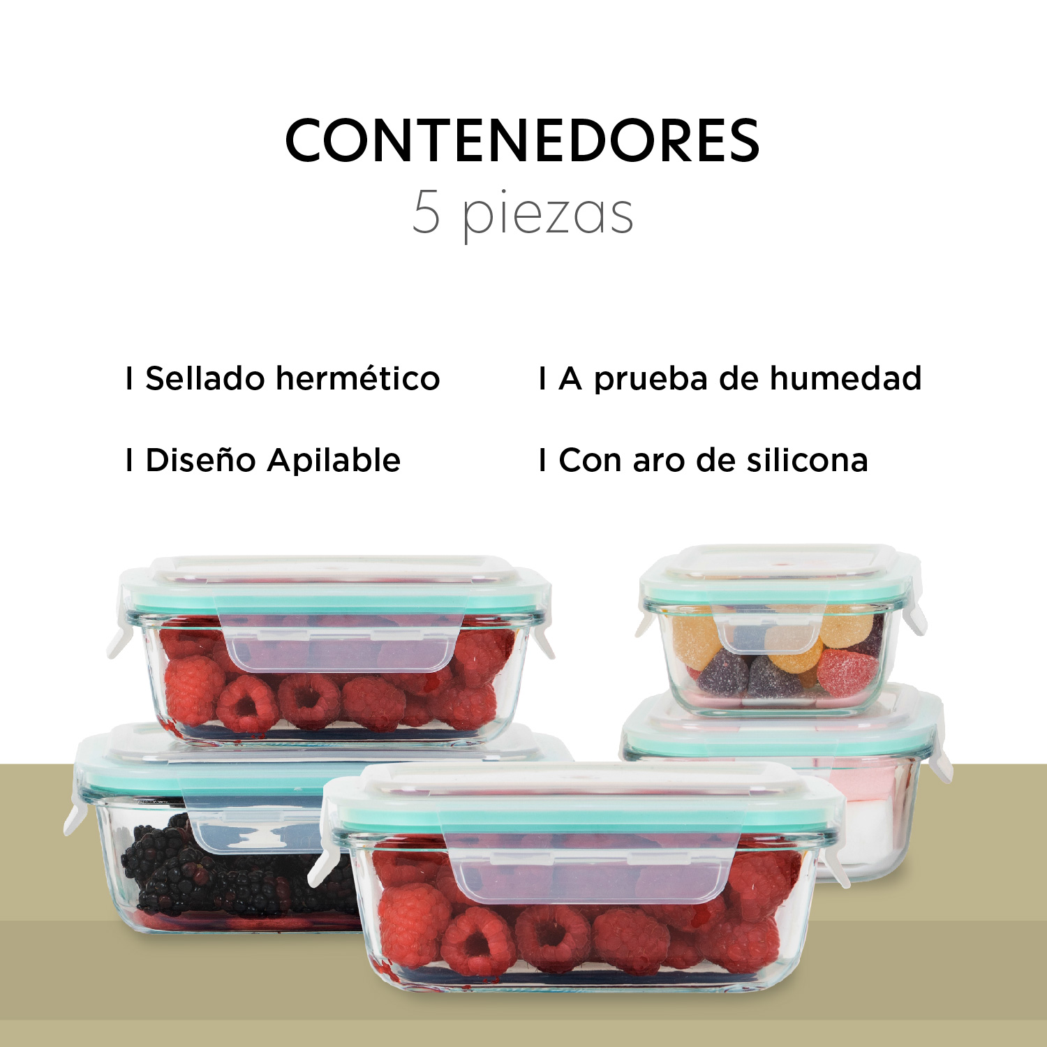 Foto 4 pulgar | Juego de Contenedores Herméticos de Vidrio ColorHome 5 Piezas