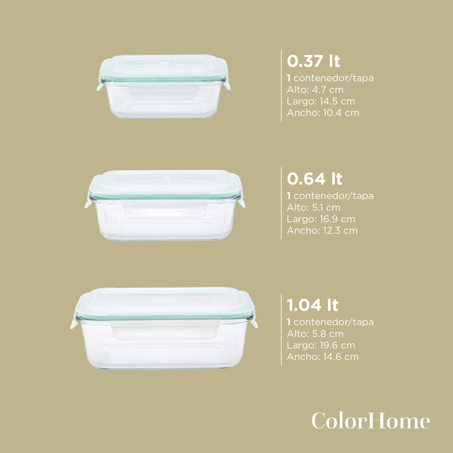 Foto 4 | Juego de Contenedores Herméticos de Vidrio ColorHome 5 Piezas