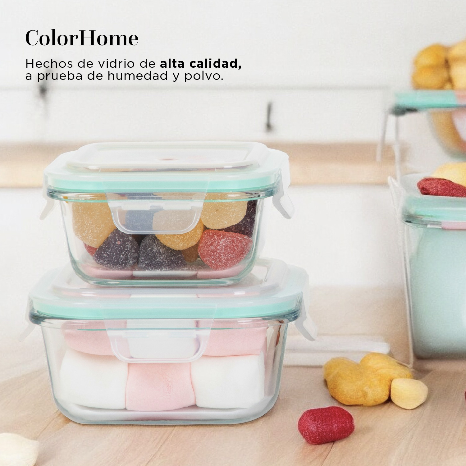 Foto 6 | Juego de Contenedores Herméticos de Vidrio ColorHome 5 Piezas