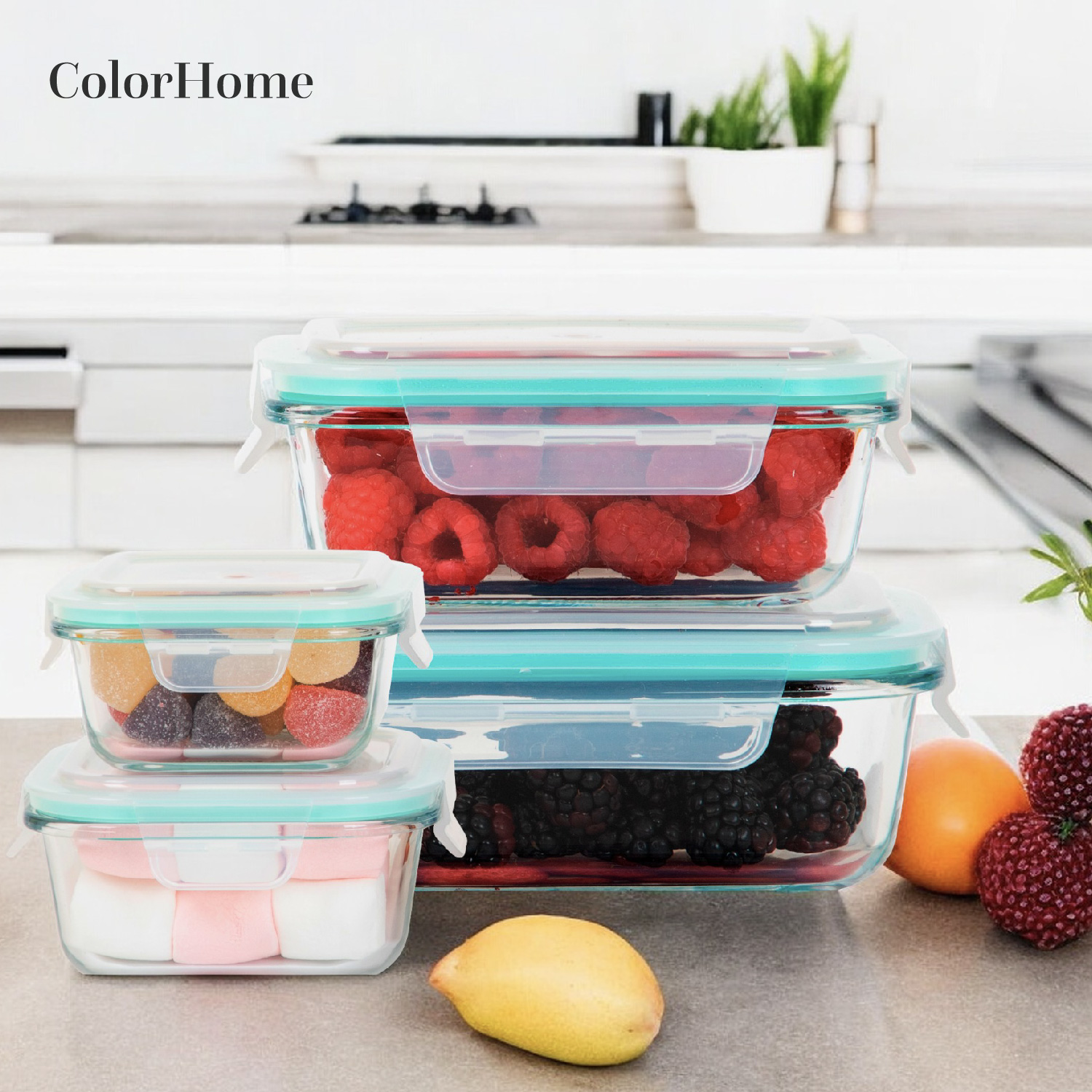 Foto 8 | Juego de Contenedores Herméticos de Vidrio ColorHome 5 Piezas