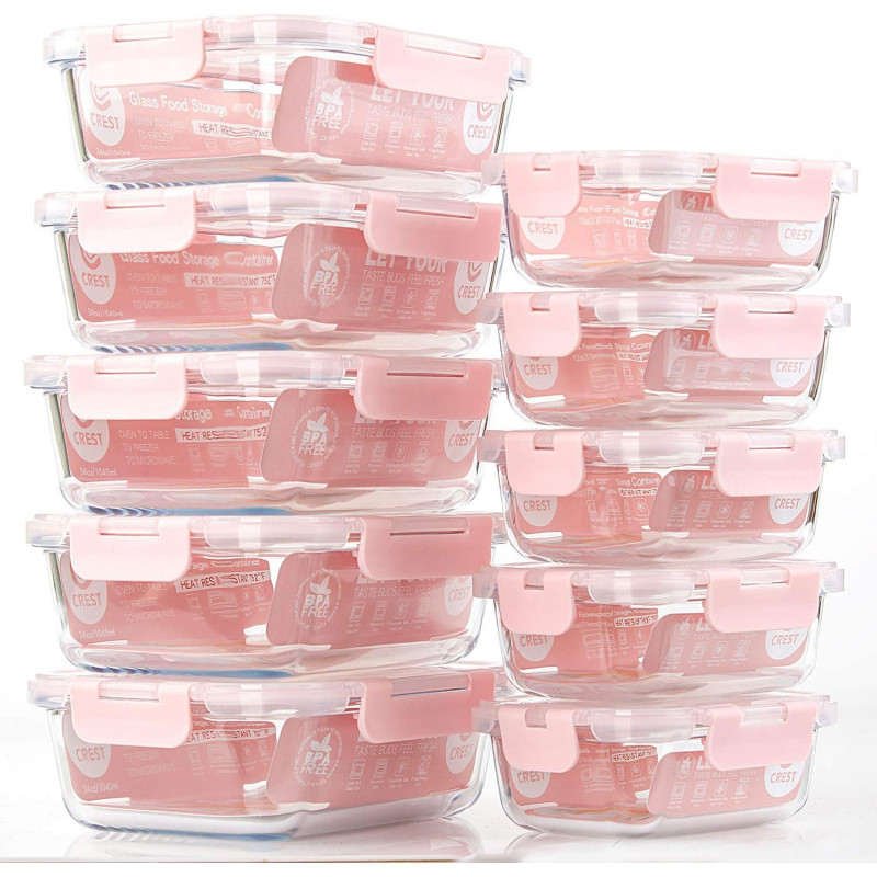 Foto 2 | Juego De 10 Recipientes De Vidrio Con Tapa Para Preparación De Comidas Color Rosa