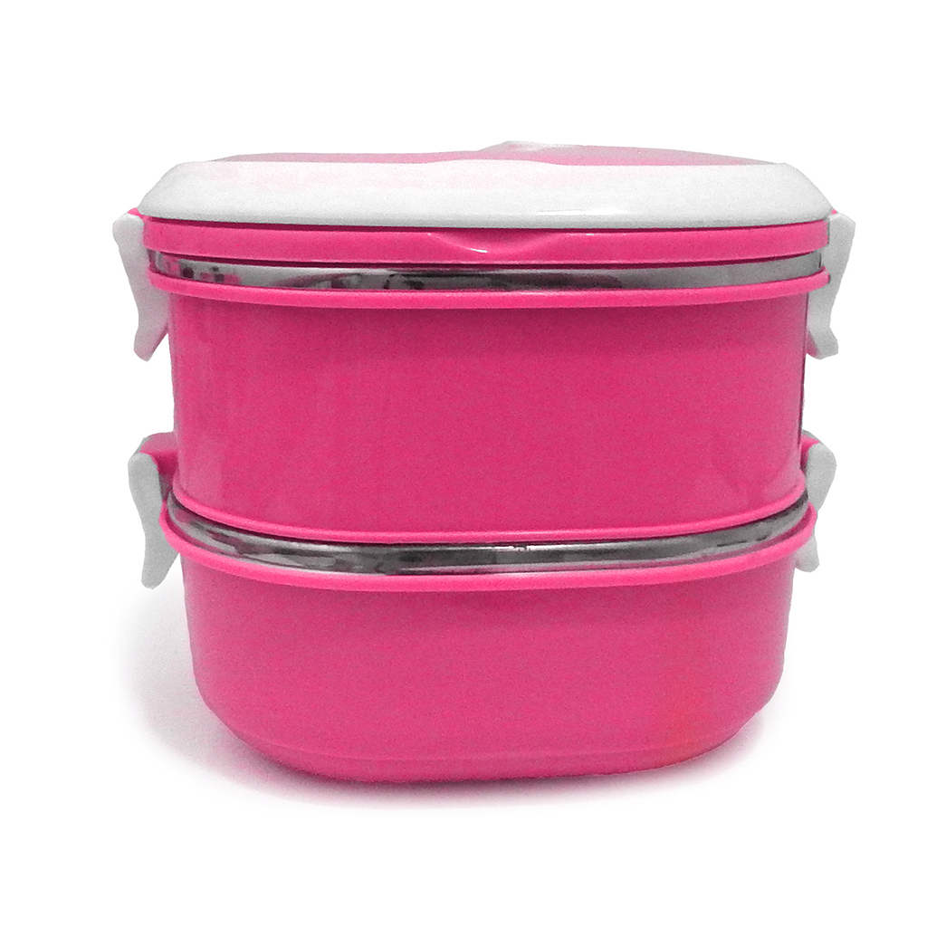 Foto 3 pulgar | Recipiente Para Comida 2 Niveles Cuadrado Rosa