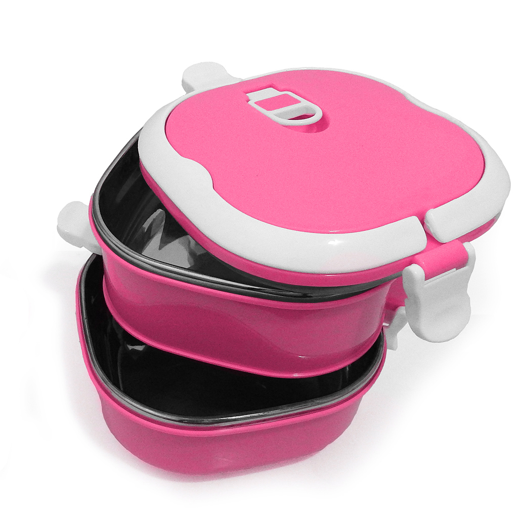 Foto 4 pulgar | Recipiente Para Comida 2 Niveles Cuadrado Rosa