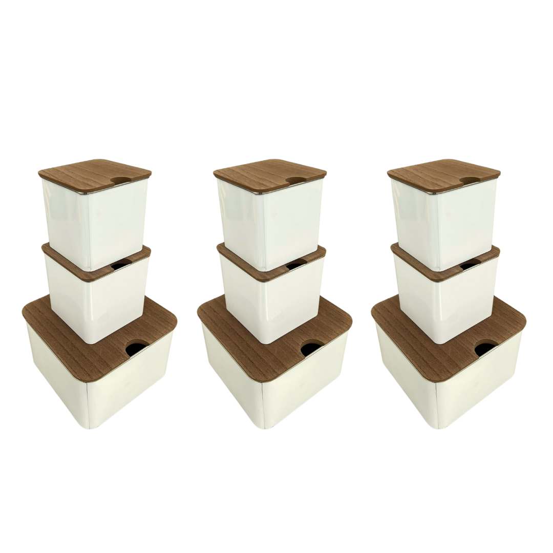 9 unidades de cajas organizadora metalica blanca tapa madera