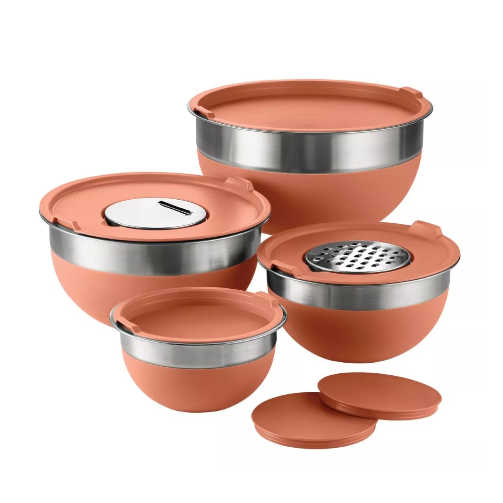 Juego De Bowls 10 Pzas Acero Inox Silicon Rosa Tramontina