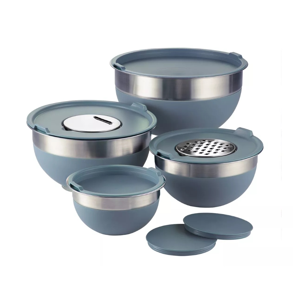 Juego De Bowls 10 Pzas Acero Inox Silicon Azul Tramontina