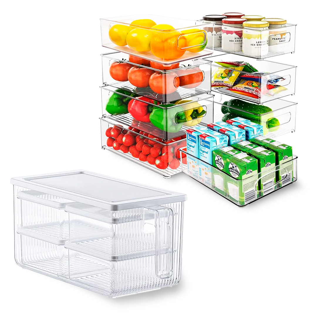 Foto 2 pulgar | Kit Organizador De Refrigerador Brandtrendy: 5 En 1 + 8 Contenedores Sin Tapa. Transparente Para Almacenar Alimentos