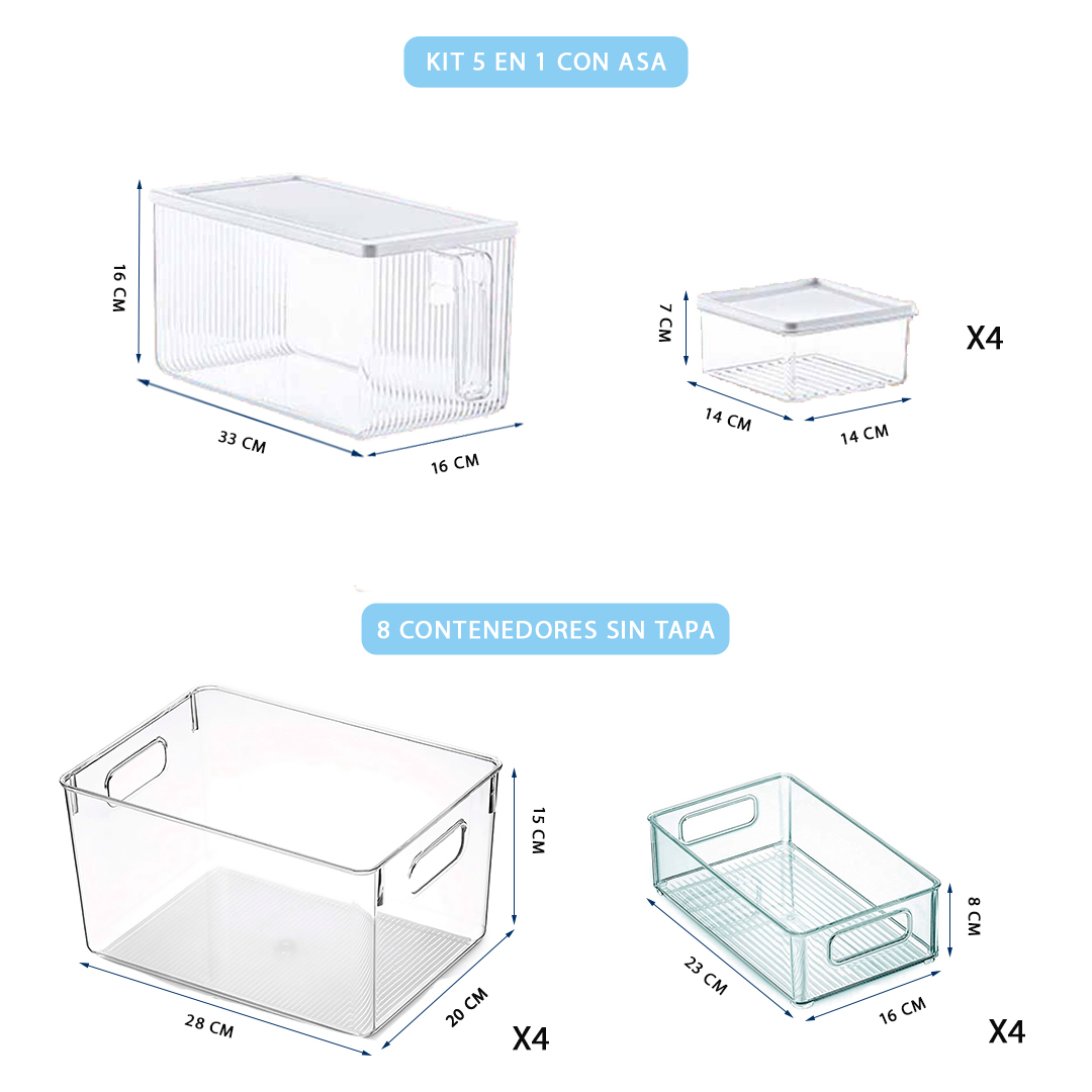 Foto 3 pulgar | Kit Organizador De Refrigerador Brandtrendy: 5 En 1 + 8 Contenedores Sin Tapa. Transparente Para Almacenar Alimentos