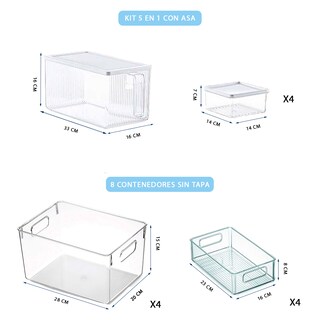 Foto 2 | Kit Organizador De Refrigerador Brandtrendy: 5 En 1 + 8 Contenedores Sin Tapa. Transparente Para Almacenar Alimentos