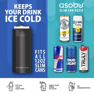 Foto 2 | Can Cooler Asobu Skinny, Aislante, Acero Inoxidable, 12 Onzas - Venta Internacional.