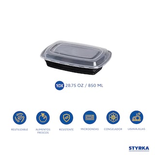 Foto 3 | Set 10 Contenedores Para Alimentos De Plástico Rectangular 20 Piezas Con Tapa Color Negro