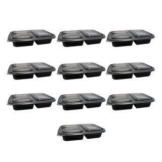 Foto 1 | Set 10 Contenedores Para Alimentos De Plástico Rectangular 3 Divisiones 20 Piezas Con Tapa Color Negro