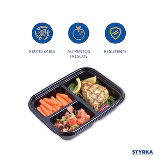 Foto 2 | Set 10 Contenedores Para Alimentos De Plástico Rectangular 3 Divisiones 20 Piezas Con Tapa Color Negro
