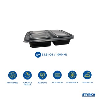 Foto 3 | Set 10 Contenedores Para Alimentos De Plástico Rectangular 3 Divisiones 20 Piezas Con Tapa Color Negro