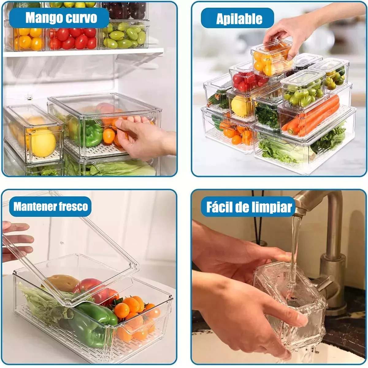Foto 3 pulgar | Organizador Refrigerador Cocina Set 12 Contenedores con Tapa Eo Safe Imports Esi-17607 Transparente