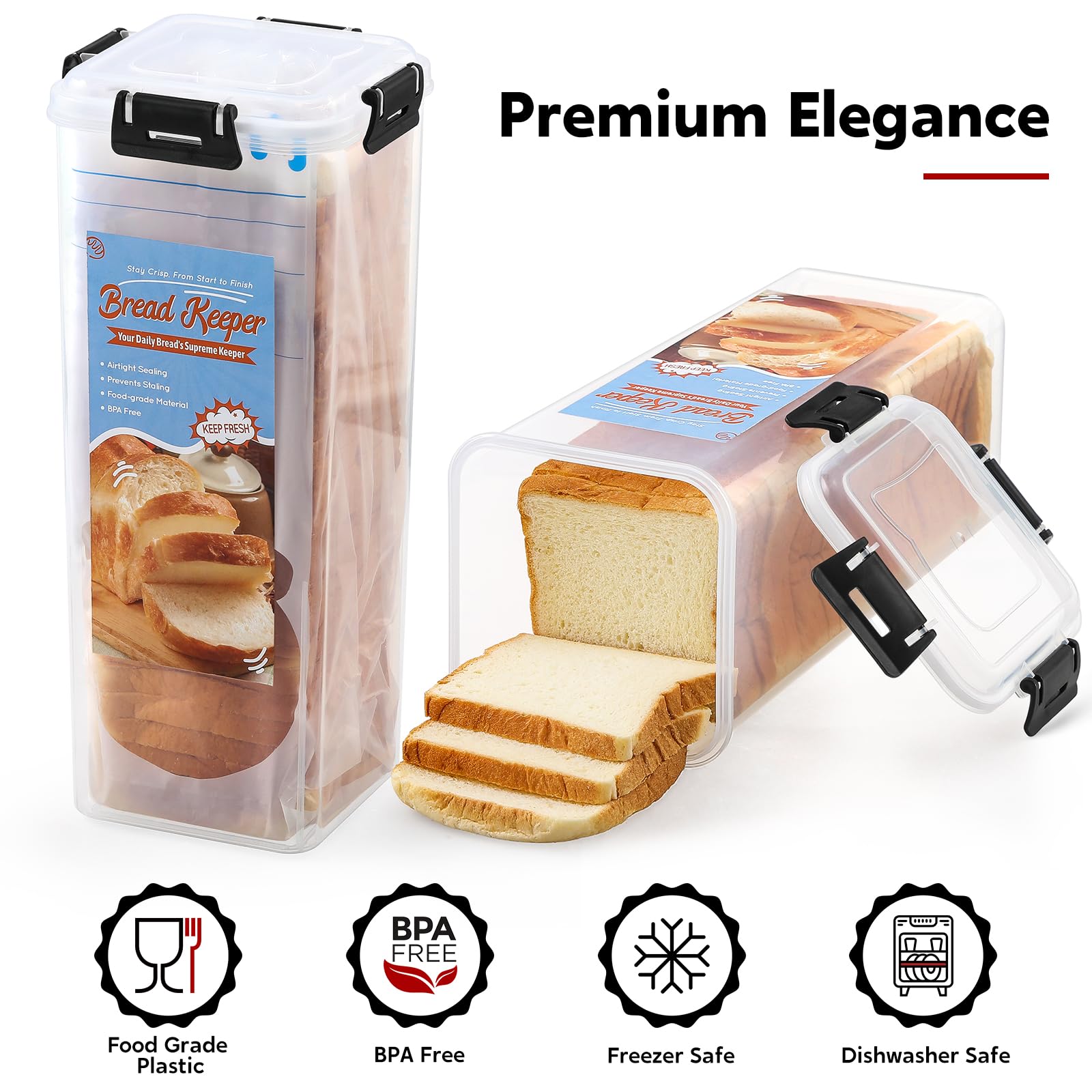 Foto 5 pulgar | Caja Para Pan Aozita Con Tapa Hermética Para Almacenamiento De Pan Fresco, Paquete De 2 - Venta Internacional.