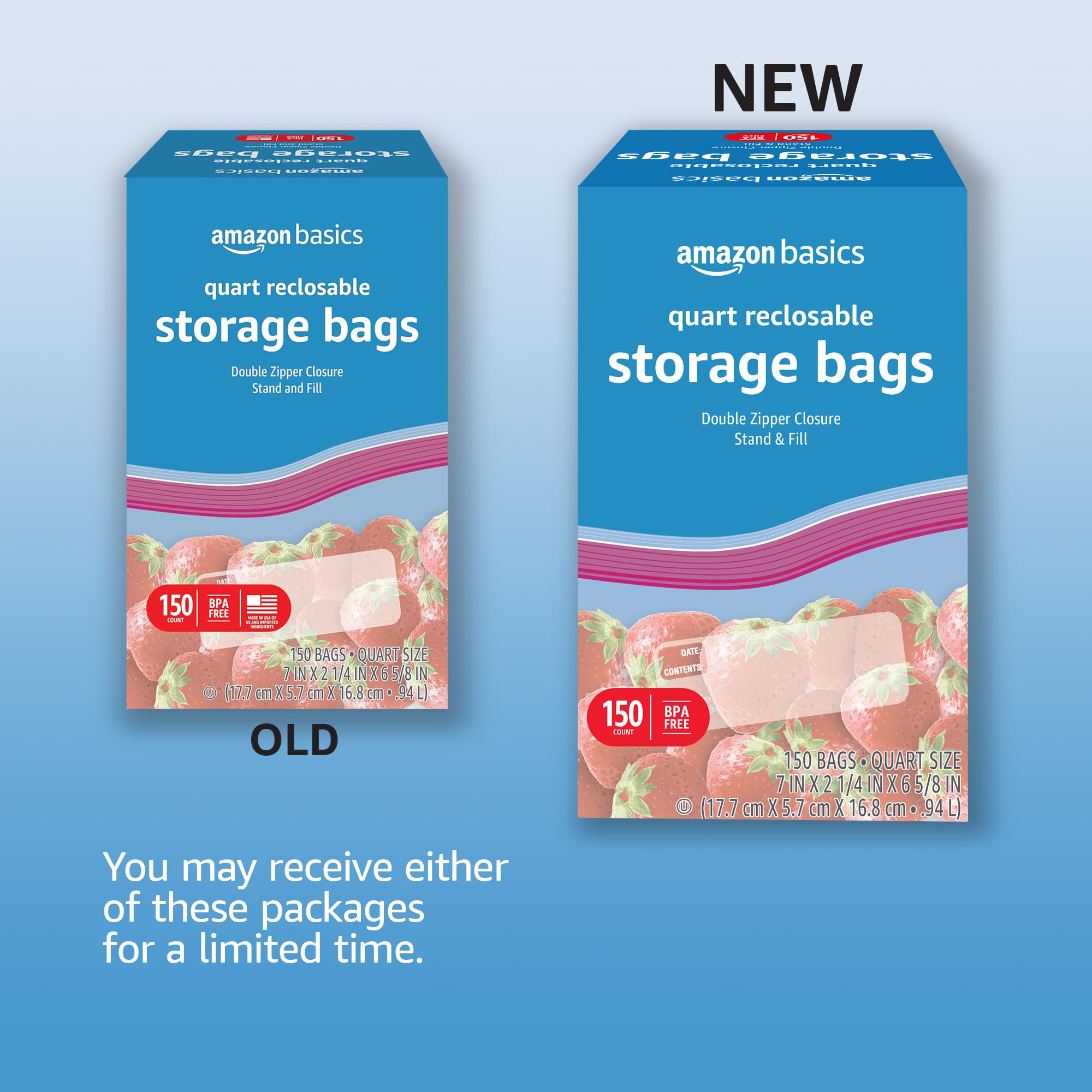 Foto 2 | Bolsas De Almacenamiento De Alimentos Amazon Basics De Un Cuarto De Galón, 150 Unidades (x2) - Venta Internacional.