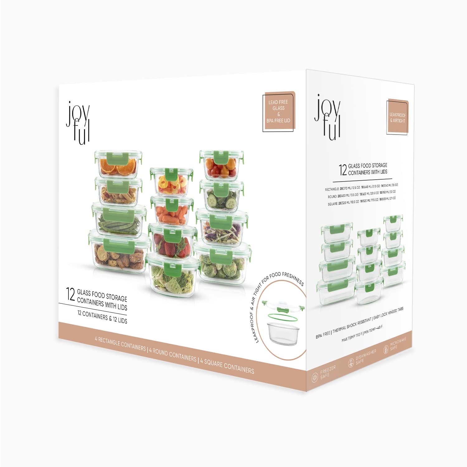 Foto 5 | Recipientes De Vidrio Joyjolt Joyful, 24 Unidades Con Tapas, 12 Herméticos - Venta Internacional.